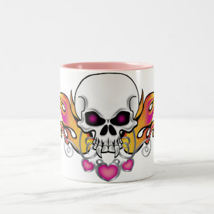 Flammenschädel und Herz Zweifarbige Tasse