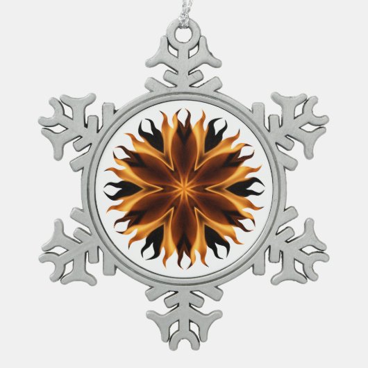 Flammenschmuck Schneeflocken Zinn-Ornament (Vorderseite)