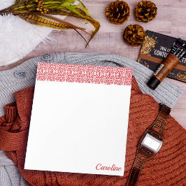 Flammenskarlett mit weißem Crochet-Spitzentyp Notizblock