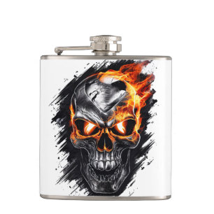 Flammenskull - Metalgravur Art #1 Flachmann