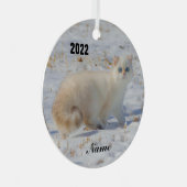 Flammenspitze Katze mit blauen Augen im Schnee Ornament Aus Metall (Vorderseite Rechts)