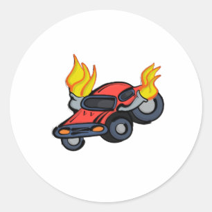Flammenwagen Runder Aufkleber