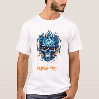 Flammenzauber-Schädel-Feuer-T - Shirt - Blaues Fla