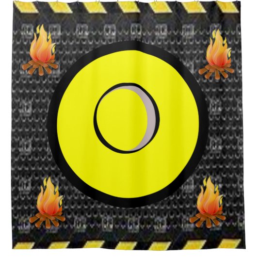 Flammgelber schwarzer Duschvorhang (Vorderseite)