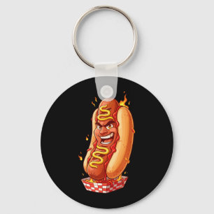 Flammiger Hot Dog Charakter Lustige Sense Barbecue Schlüsselanhänger