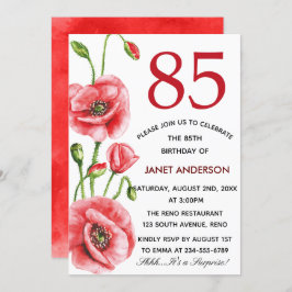Flandern-Mohnblumewatercolor-85. Geburtstags-Party Einladung