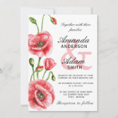 Flanders Poppy Watercolor Typografie Hochzeit Einladung (Vorderseite)