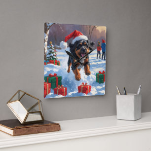 Flandrische Treibhunde Weihnachtsfestliche Schnees Quadratische Wanduhr
