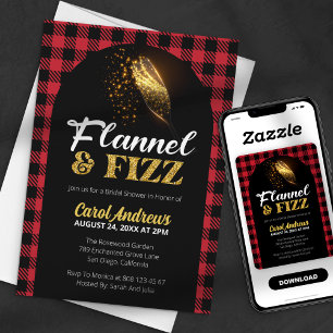 Flanell & Fizz Rot und Schwarz karierte Brautparty Einladung