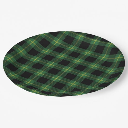 Flanell-grüner Büffel-karierter Muster-Fall-Herbst Pappteller (Schrägansicht)