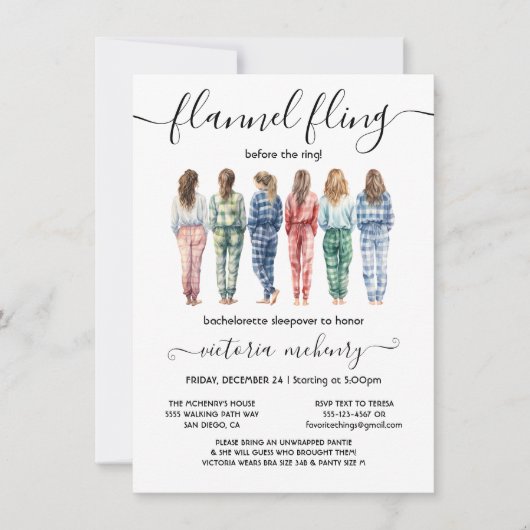 Flanell vor dem Ring-Junggeselinnen-Abschied Einladung (Vorderseite)