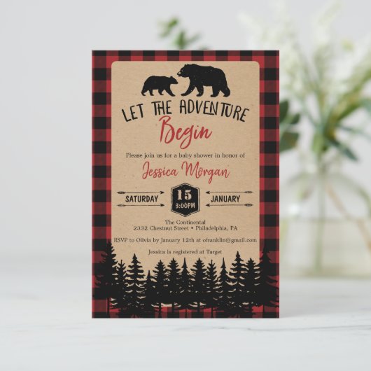 Flannel Adventure Baby Shower Einladungen (Stehend Vorderseite)