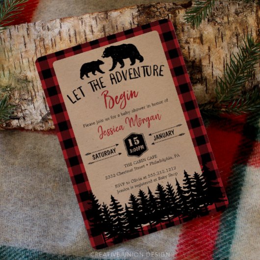 Flannel Adventure Bear Baby Shower Einladungen