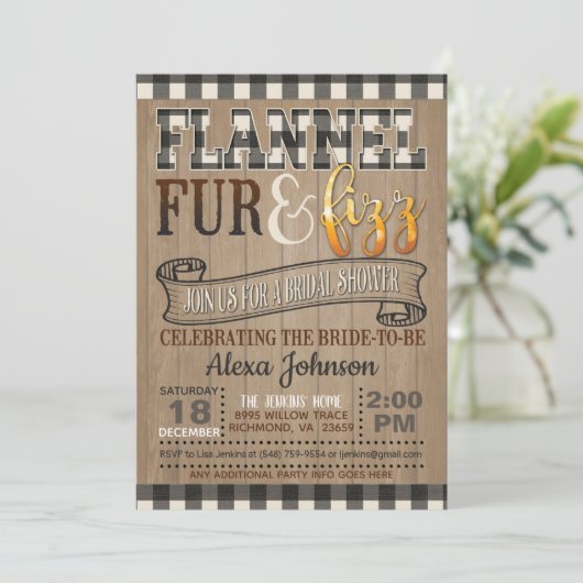 Flannel and Fizz Brautparty - weiß Einladung (Stehend Vorderseite)