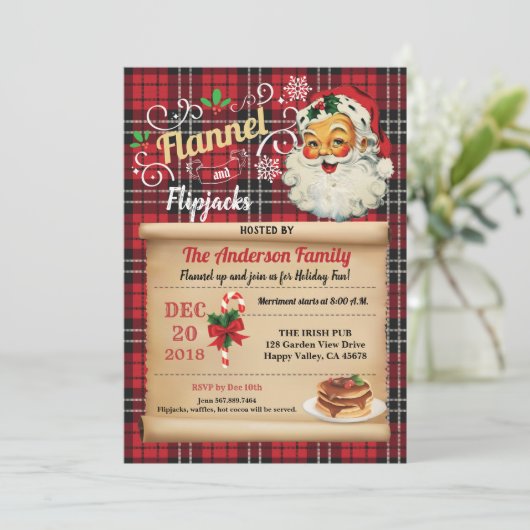 Flannel and flipjacks pajama and pancake Party inv Einladung (Stehend Vorderseite)