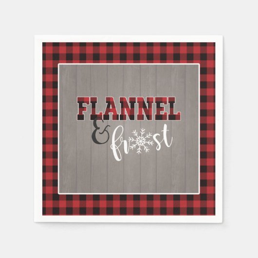 Flannel and Frost Paper Napkin - Rot - Graues Holz Serviette (Vorderseite)
