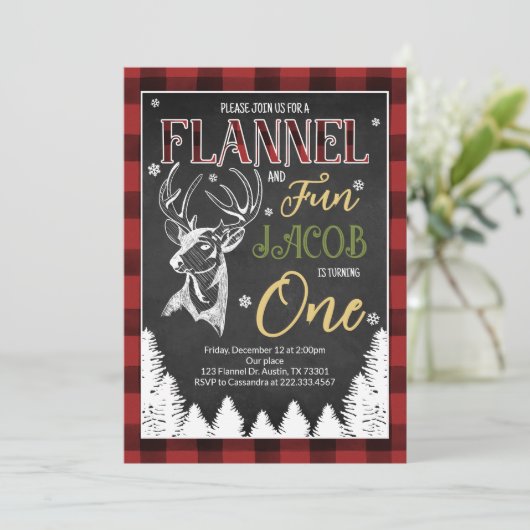 Flannel and Fun First Birthday Einladung (Stehend Vorderseite)
