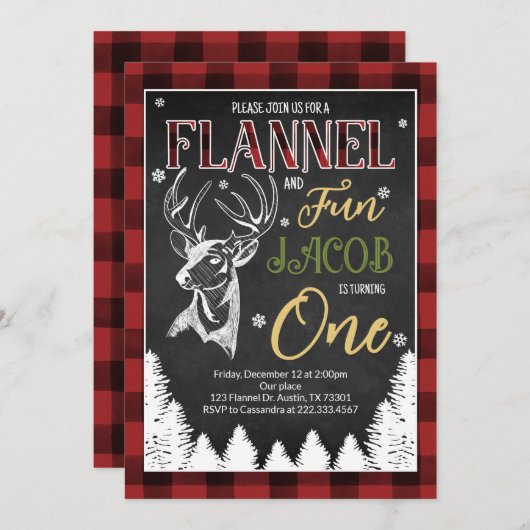 Flannel and Fun First Birthday Einladung (Vorne/Hinten)