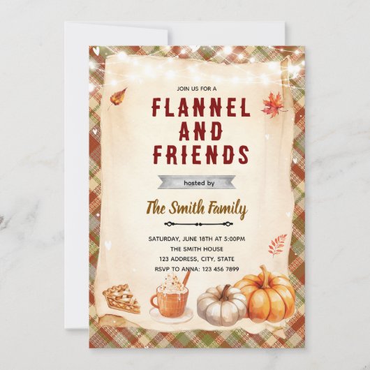 Flannel Bonfire and S'mores party invitation Einladung (Vorderseite)