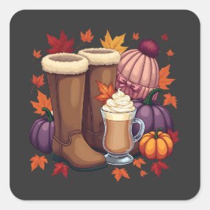 Flannel Boots Pumpkin Gewürz Latte Herbst Herbst Quadratischer Aufkleber