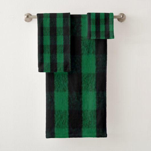 Flannel Buffalo Kariert Grüne Lumberjack-Textur Badhandtuch Set (Insitu)