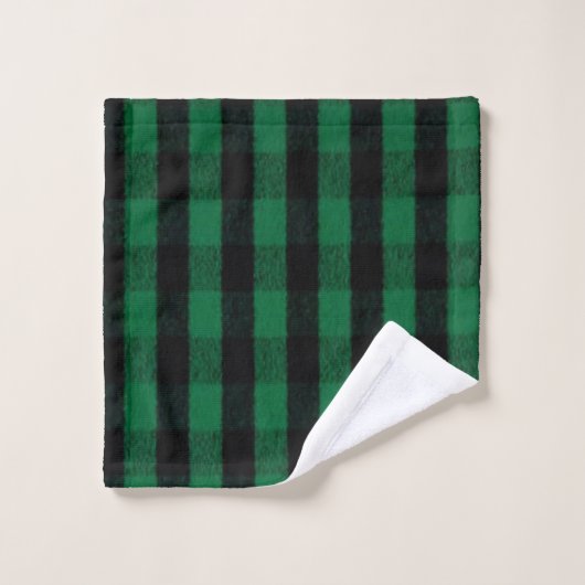 Flannel Buffalo Kariert Grüne Lumberjack-Textur Badhandtuch Set (Waschlappen)