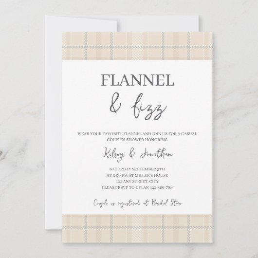 Flannel & Fizz Fall Rustikale Lässige Paare Dusche Einladung (Vorderseite)