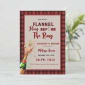 Flannel & fizz Winter rot & schwarz Bachelorette Einladung (Stehend Vorderseite)