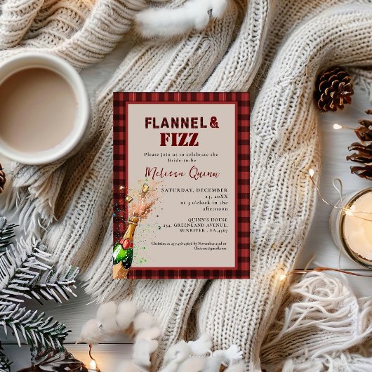 Flannel & fizz Winterrot & schwarz Brautparty Einladung