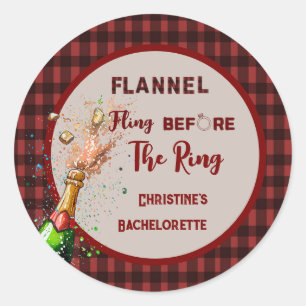 Flannel Fling vor der Ring rot kariert Bachelorett Runder Aufkleber