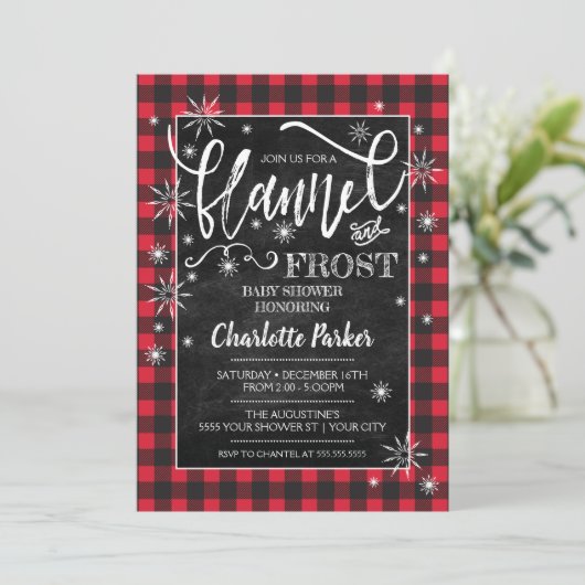 Flannel & Frost Babydusche Einladung (Stehend Vorderseite)