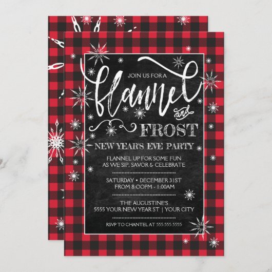Flannel & Frost Silvesternacht Party Einladung (Vorne/Hinten)