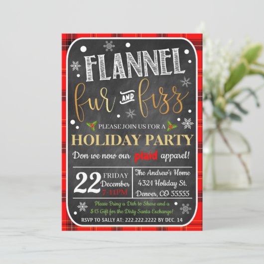 Flannel Fur & Fizz Weihnachten Einladung (Stehend Vorderseite)