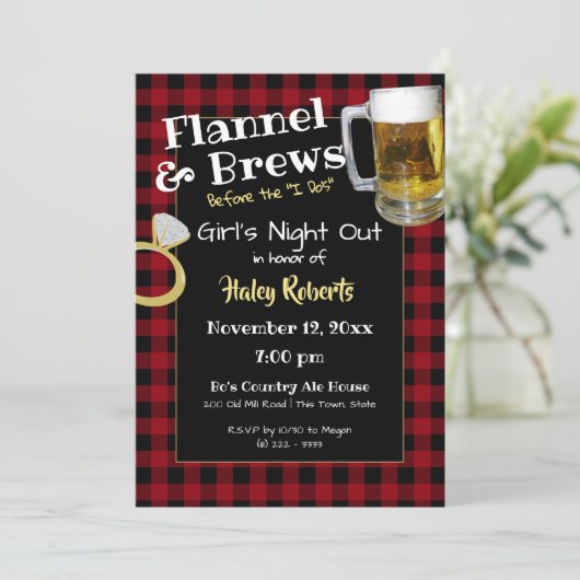 Flannel Girls Night Out Junggeselinnen-Abschied Einladung (Stehend Vorderseite)