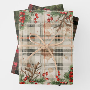 Flannel Kariert Winter Holiday Gift Geschenkpapier Set