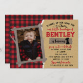 Flannel Little Lumberjack Foto Geburtstag Einladung (Vorne/Hinten)