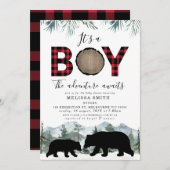 Flannel Lumberjack Bear Es ist eine Baby-Dusche Einladung (Vorne/Hinten)