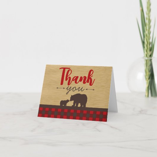 Flannel Lumberjack Bear Falten Danke Karte (Vorderseite)