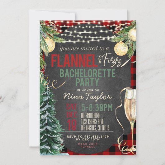 Flannel und Fizz Bachelorette Einladung (Vorderseite)