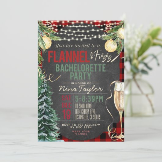 Flannel und Fizz Bachelorette Einladung (Stehend Vorderseite)