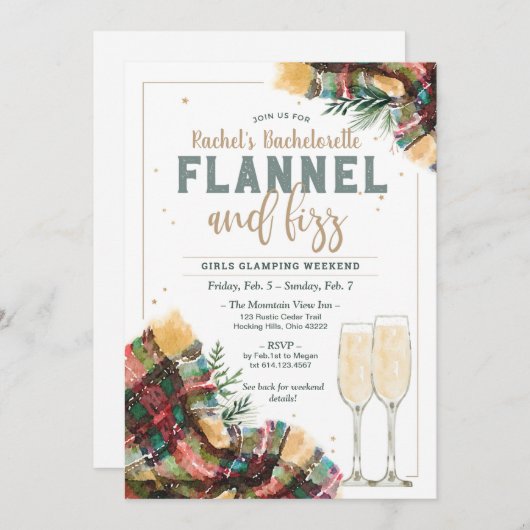 Flannel und Fizz Bachelorette Glamping Einladung (Vorne/Hinten)