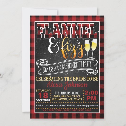 Flannel und Fizz Junggeselinnen-Abschied - Rot Einladung (Vorderseite)