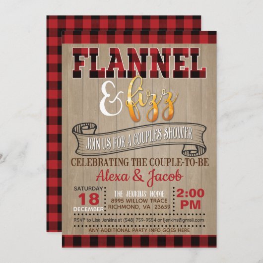 Flannel und Fizz Paare Dusche Einladung (Vorne/Hinten)