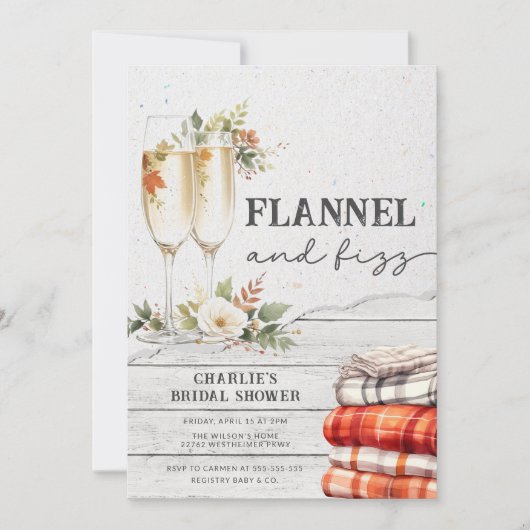 Flannel und Fizz Rustic Fall Brautparty Einladung (Vorderseite)
