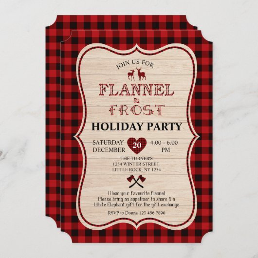 Flannel und Frost Lumberjack Weihnachtsfeiertag Einladung (Vorne/Hinten)