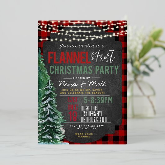 Flannel und Frost Weihnachts-Party Einladung (Stehend vorne)