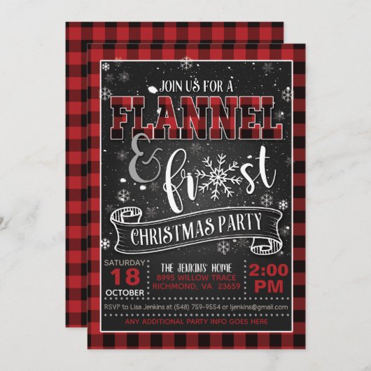 Flannel und Frost Weihnachts-Party Einladung Rot (Vorne/Hinten)