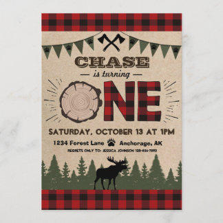 Flannel Wood Stump Forest Wilderness Geburtstag Einladung