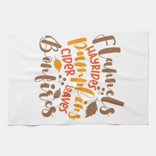 Flannels Hay Rides Pumpkins Cider Blätter Bonfire Geschirrtuch (Horizontal)