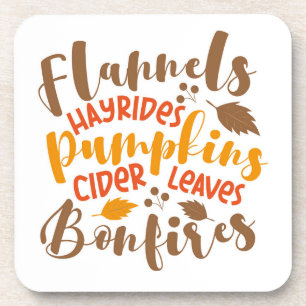 Flannels Hay Rides Pumpkins Cider Blätter Bonfire Getränkeuntersetzer
